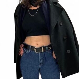 Black Merino Wool Pea Coat Excellent Vintage Condition